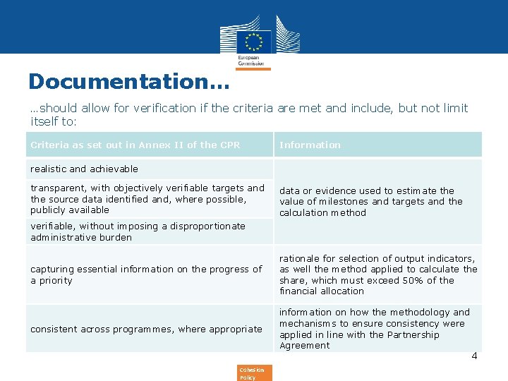 Documentation… …should allow for verification if the criteria are met and include, but not