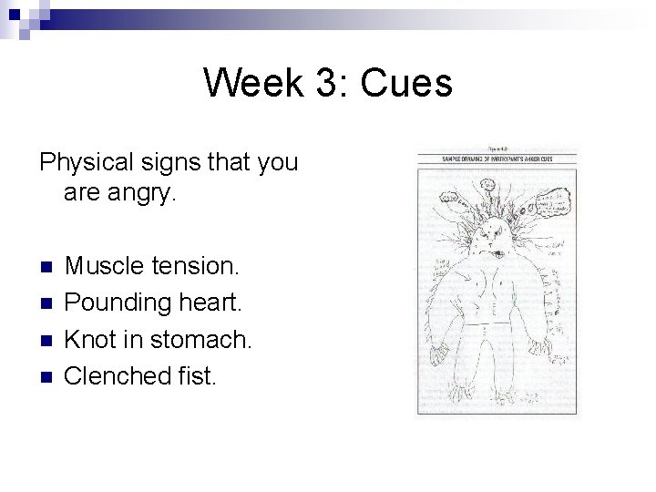 Week 3: Cues Physical signs that you are angry. n n Muscle tension. Pounding