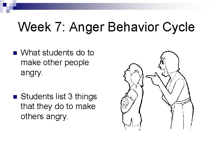 Week 7: Anger Behavior Cycle n What students do to make other people angry.