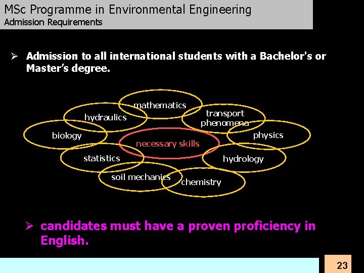 MSc Programme in Environmental Engineering Admission Requirements Ø Admission to all international students with