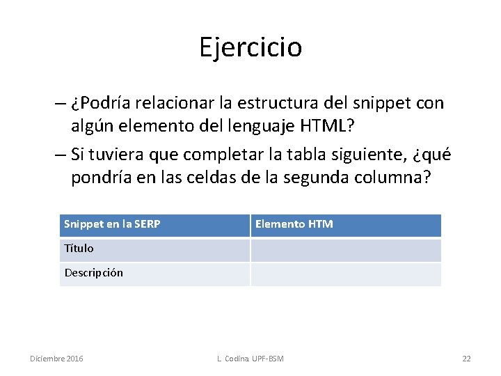 Ejercicio – ¿Podría relacionar la estructura del snippet con algún elemento del lenguaje HTML?