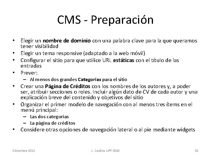 CMS - Preparación • Elegir un nombre de dominio con una palabra clave para