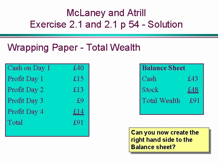 Mc. Laney and Atrill Exercise 2. 1 and 2. 1 p 54 - Solution