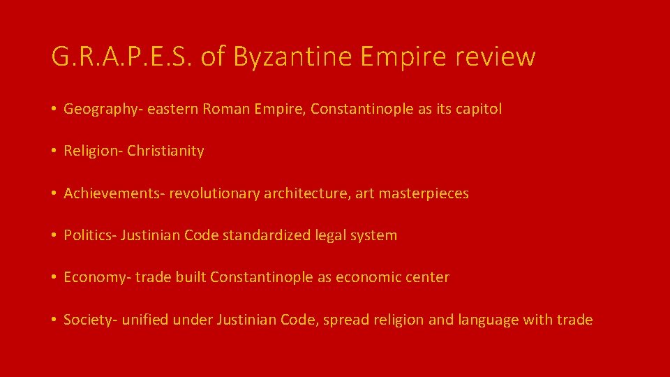 G. R. A. P. E. S. of Byzantine Empire review • Geography- eastern Roman