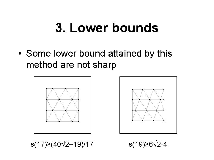 3. Lower bounds • Some lower bound attained by this method are not sharp