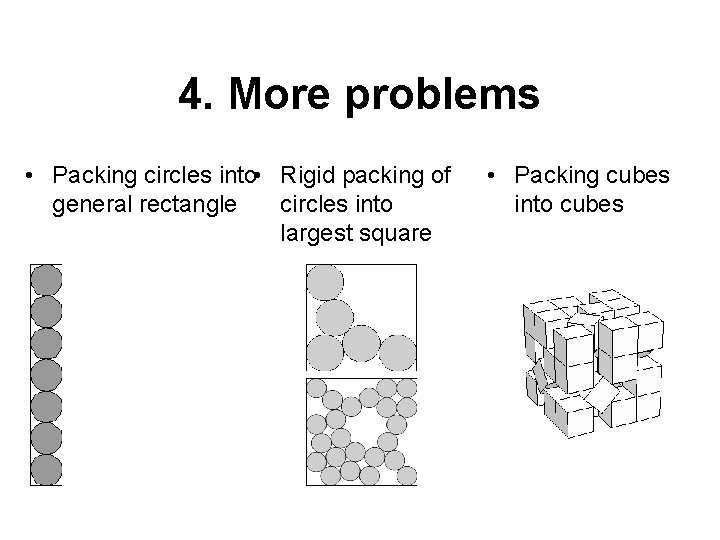 4. More problems • Packing circles into • Rigid packing of general rectangle circles