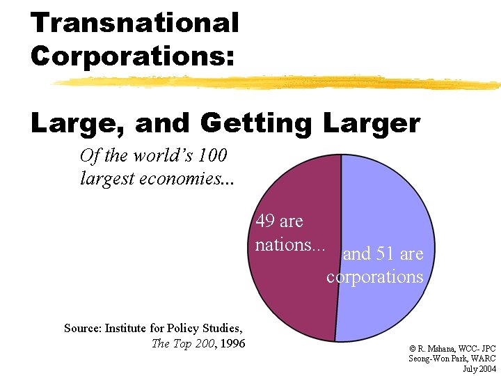 Transnational Corporations: Large, and Getting Larger Of the world’s 100 largest economies. . .
