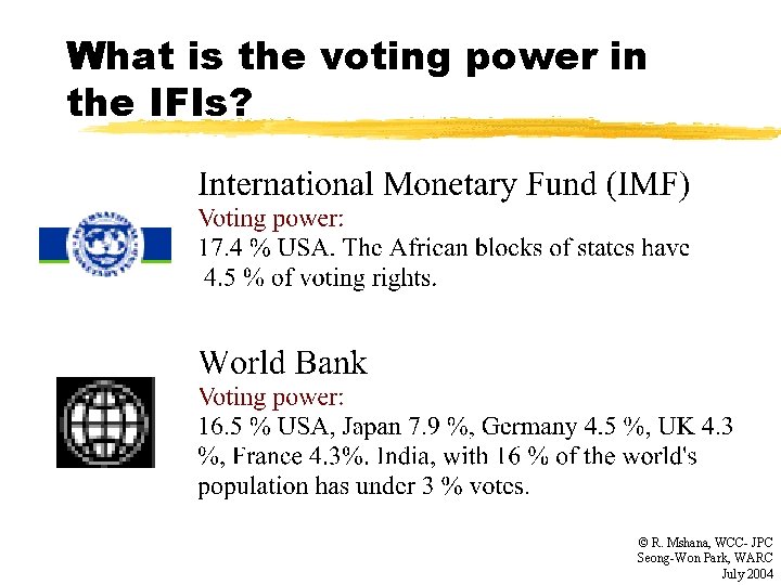 What is the voting power in the IFIs? © R. Mshana, WCC- JPC Seong-Won
