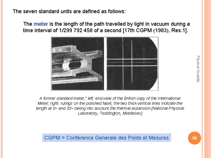 The seven standard units are defined as follows: The meter is the length of
