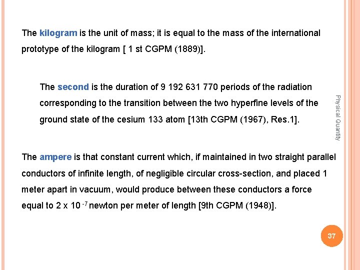 The kilogram is the unit of mass; it is equal to the mass of