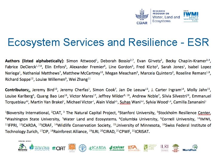 Ecosystem Services and Resilience - ESR 