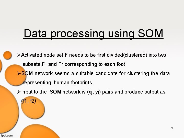 Data processing using SOM Activated node set F needs to be first divided(clustered) into