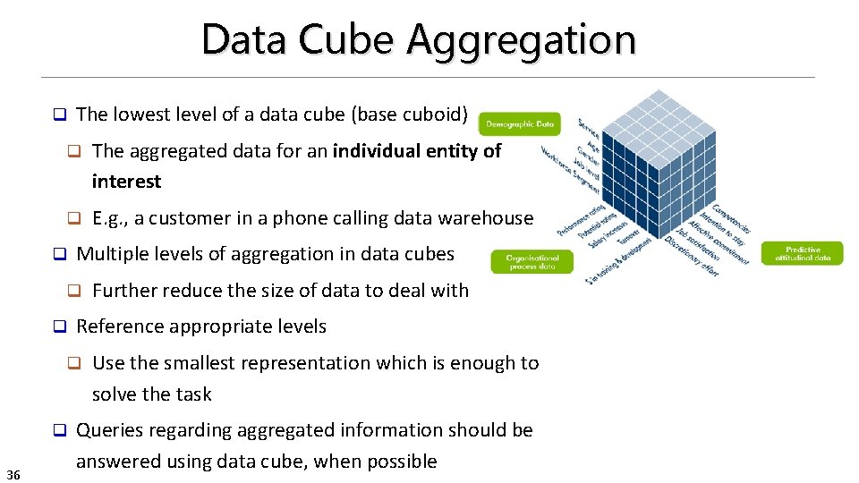 Data Cube Aggregation q The lowest level of a data cube (base cuboid) q