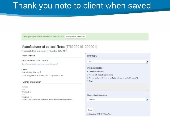 Thank you note to client when saved 