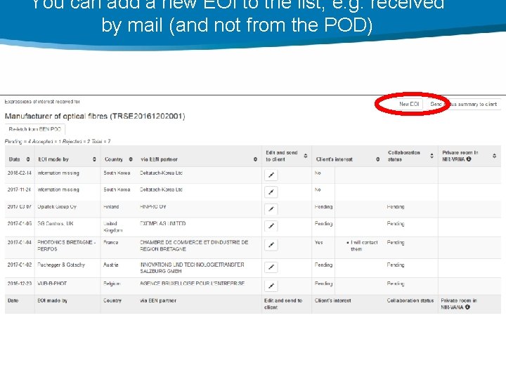 You can add a new EOI to the list, e. g. received by mail