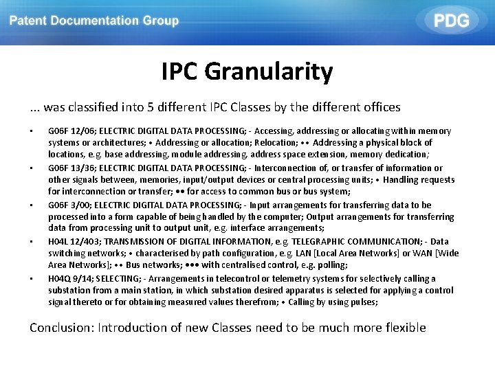 IPC Granularity. . . was classified into 5 different IPC Classes by the different