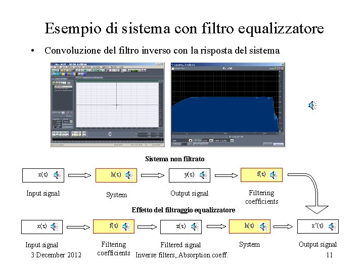 Esempio di sistema con filtro equalizzatore • Convoluzione del filtro inverso con la risposta