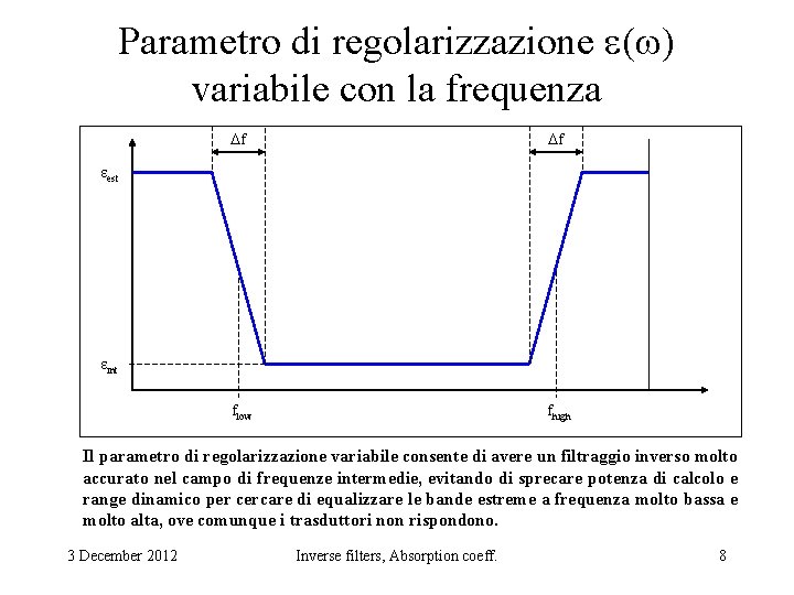 Parametro di regolarizzazione e(w) variabile con la frequenza Df Df flow fhigh eest eint