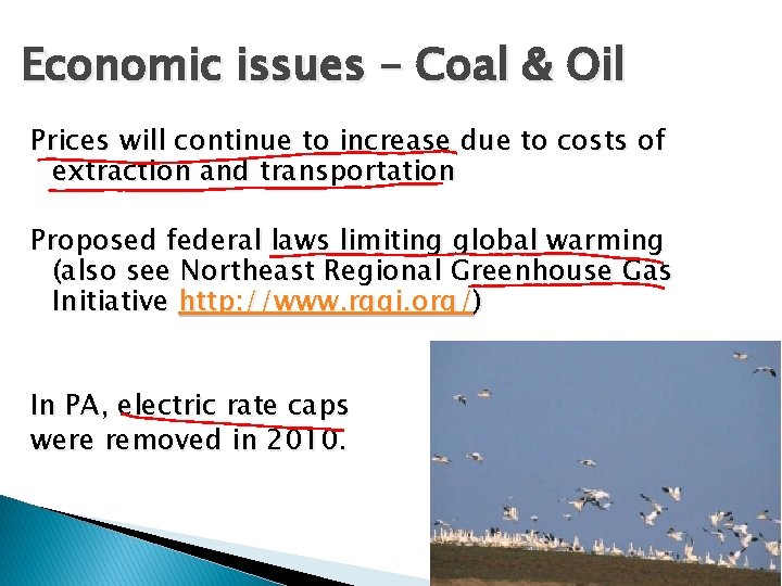Economic issues – Coal & Oil Prices will continue to increase due to costs