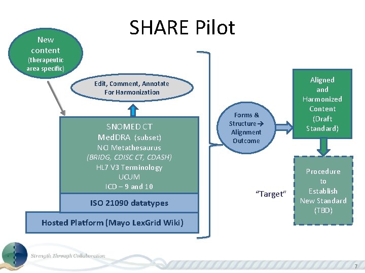 New content SHARE Pilot (therapeutic area specific) Edit, Comment, Annotate For Harmonization SNOMED CT