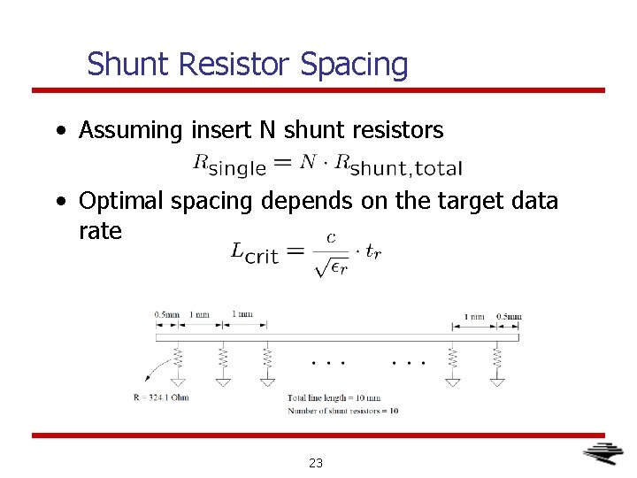 Shunt Resistor Spacing • Assuming insert N shunt resistors • Optimal spacing depends on