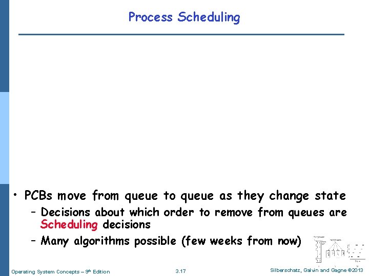 Process Scheduling • PCBs move from queue to queue as they change state –