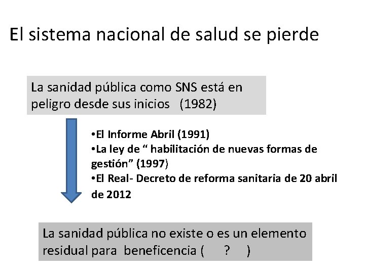 El sistema nacional de salud se pierde La sanidad pública como SNS está en