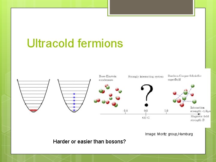 Ultracold fermions Image: Moritz group, Hamburg Harder or easier than bosons? 