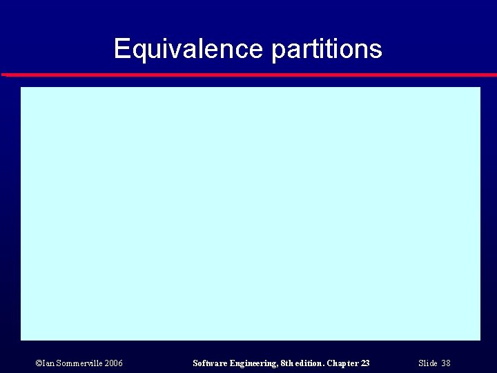 Equivalence partitions ©Ian Sommerville 2006 Software Engineering, 8 th edition. Chapter 23 Slide 38