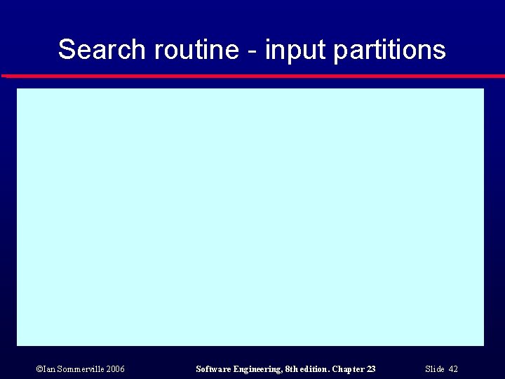 Search routine - input partitions ©Ian Sommerville 2006 Software Engineering, 8 th edition. Chapter