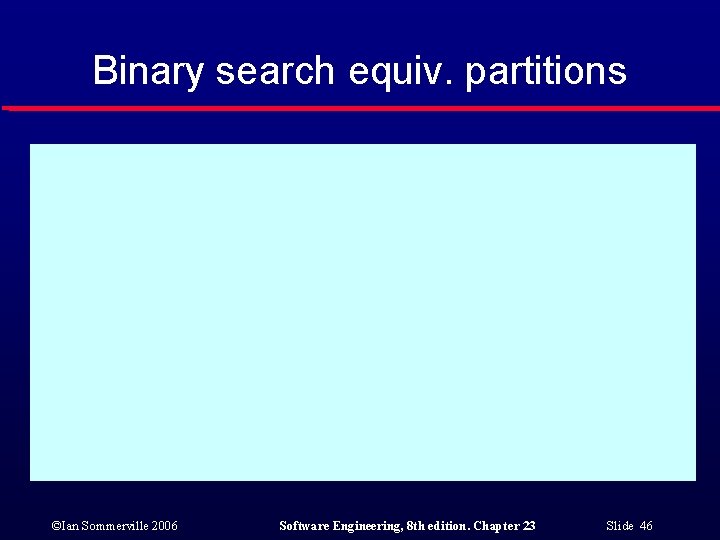 Binary search equiv. partitions ©Ian Sommerville 2006 Software Engineering, 8 th edition. Chapter 23