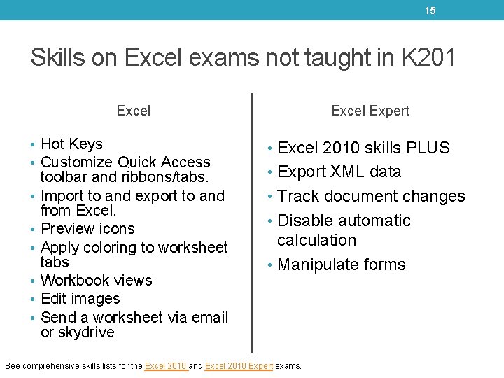 15 Skills on Excel exams not taught in K 201 Excel Expert • Hot 15 Skills on Excel exams not taught in K 201 Excel Expert • Hot