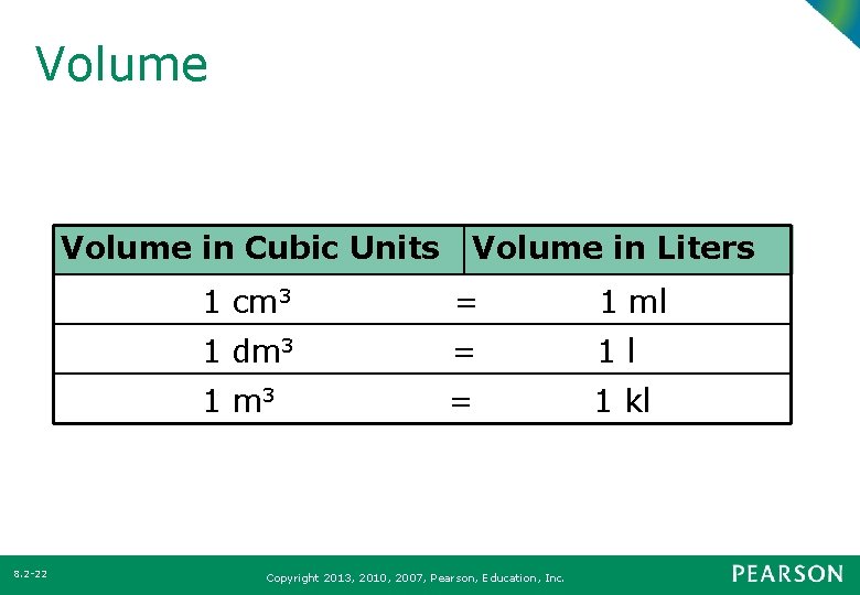 Volume in Cubic Units 8. 2 -22 Volume in Liters 1 cm 3 =