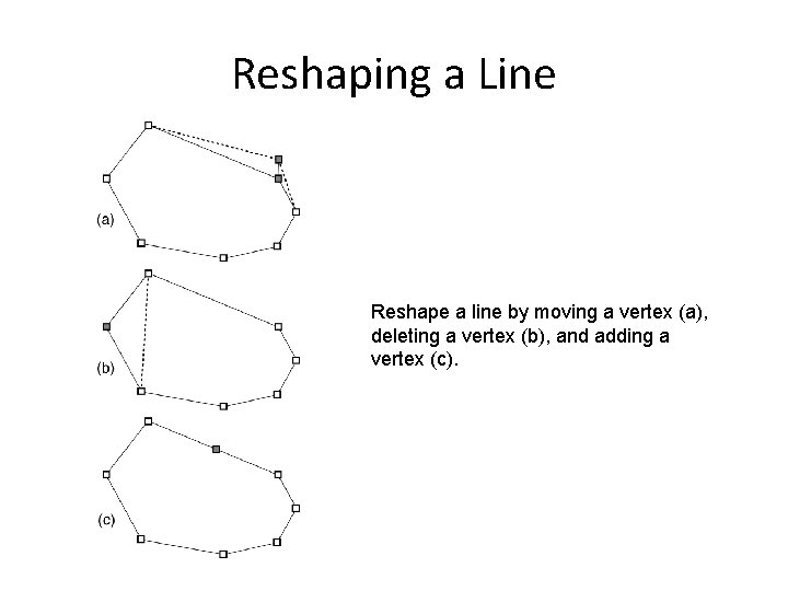 Reshaping a Line Reshape a line by moving a vertex (a), deleting a vertex Reshaping a Line Reshape a line by moving a vertex (a), deleting a vertex