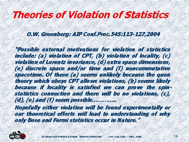 Theories of Violation of Statistics O. W. Greenberg: AIP Conf. Proc. 545: 113 -127,