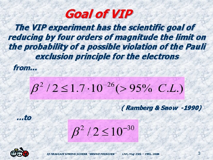 Goal of VIP The VIP experiment has the scientific goal of reducing by four