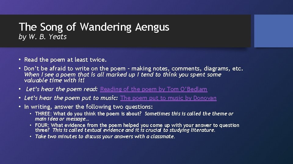The Song of Wandering Aengus by W. B. Yeats • Read the poem at