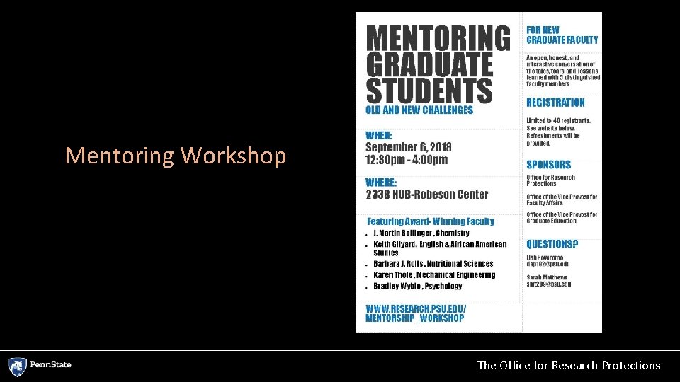 Mentoring Workshop The Office for Research Protections 