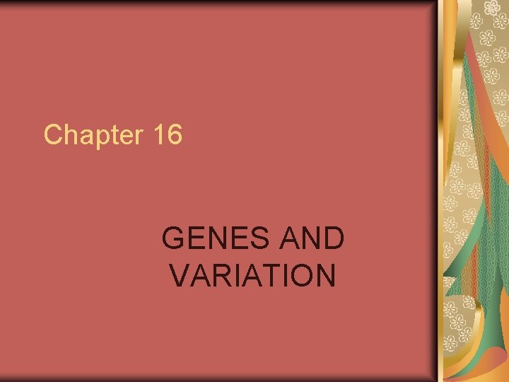 Chapter 16 GENES AND VARIATION 
