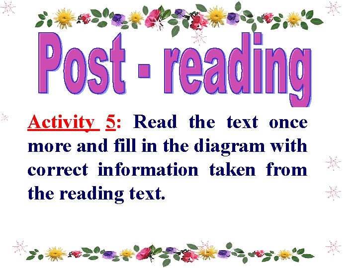 Activity 5: Read the text once more and fill in the diagram with correct