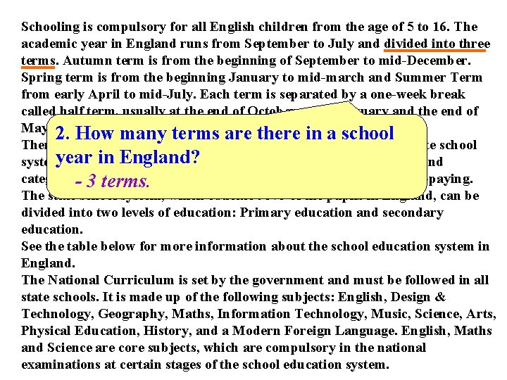 Schooling is compulsory for all English children from the age of 5 to 16.
