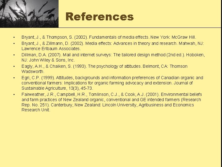 References • • • Bryant, J. , & Thompson, S. (2002). Fundamentals of media