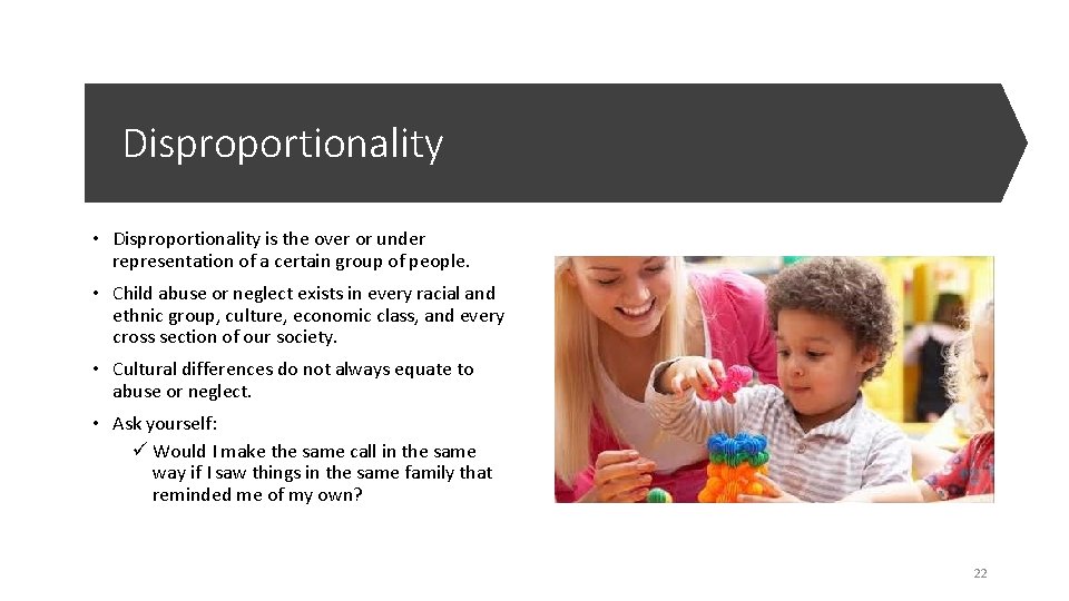 Disproportionality • Disproportionality is the over or under representation of a certain group of