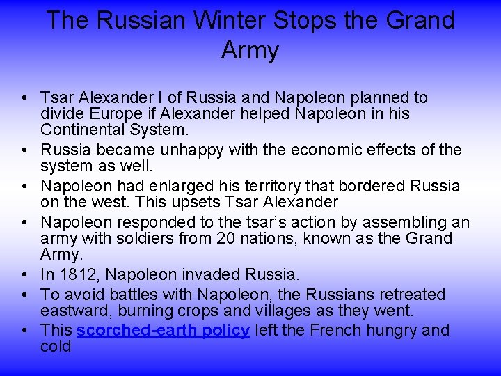 The Russian Winter Stops the Grand Army • Tsar Alexander I of Russia and