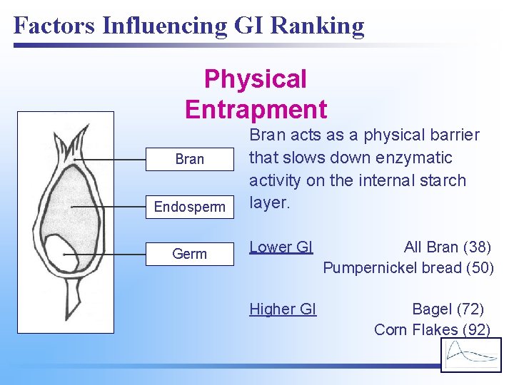 Factors Influencing GI Ranking Physical Entrapment Bran Endosperm Germ Bran acts as a physical