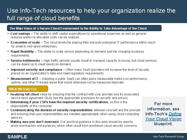 Use Info-Tech resources to help your organization realize the full range of cloud benefits