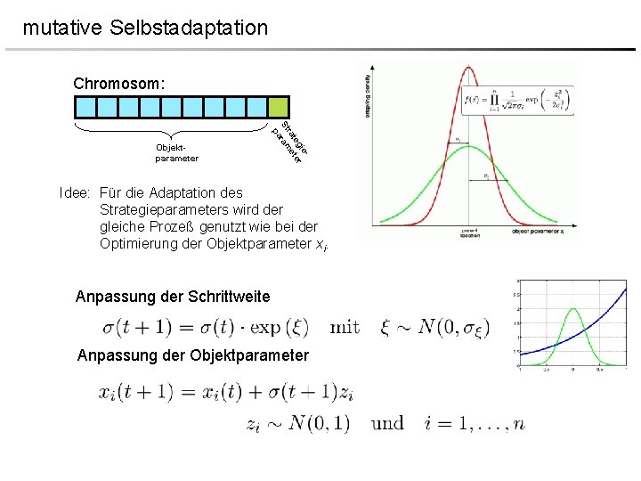 mutative Selbstadaptation Chromosom: egi r te ete ra St ram pa Objektparameter Idee: Für