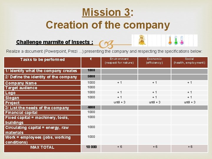 Mission 3: Creation of the company Challenge marmite of Insects : Realize a document