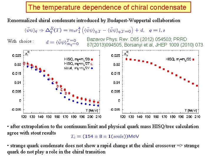 The temperature dependence of chiral condensate Renormalized chiral condensate introduced by Budapest-Wuppertal collaboration With