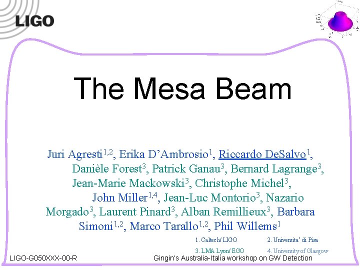 The Mesa Beam Juri Agresti 1, 2, Erika D’Ambrosio 1, Riccardo De. Salvo 1,